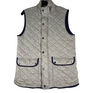 Jos A Bank 1905 Mens Quilted Vest Heather Grey Navy Trim Tailored Fit Small